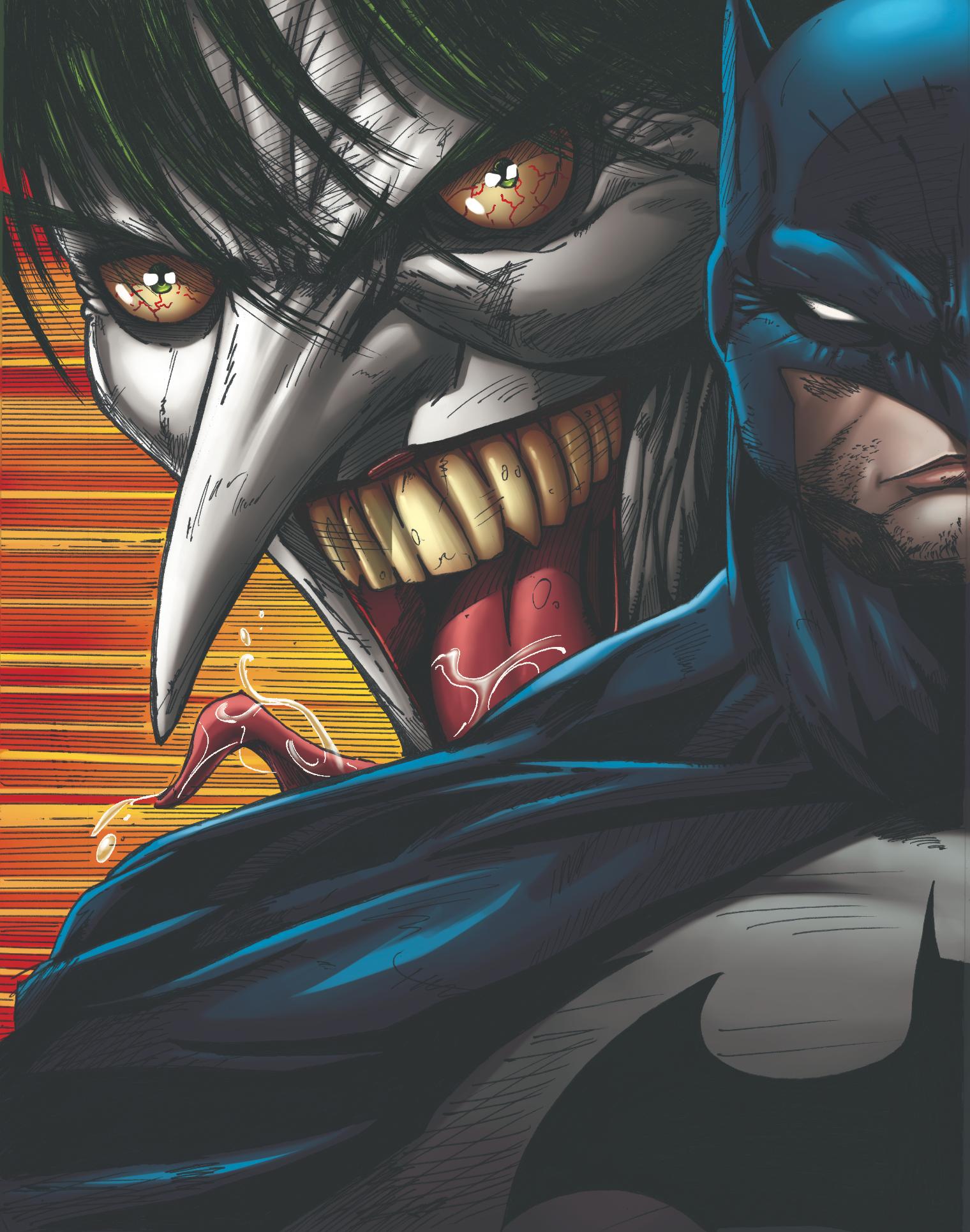 Intense portrait of Joker and Batman