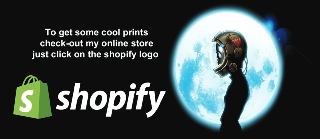 Shopify ad with astronaut silhouette and moon